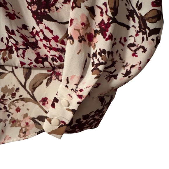 White House Black Market Floral Blouse Pink Cream Small - Picture 10 of 13